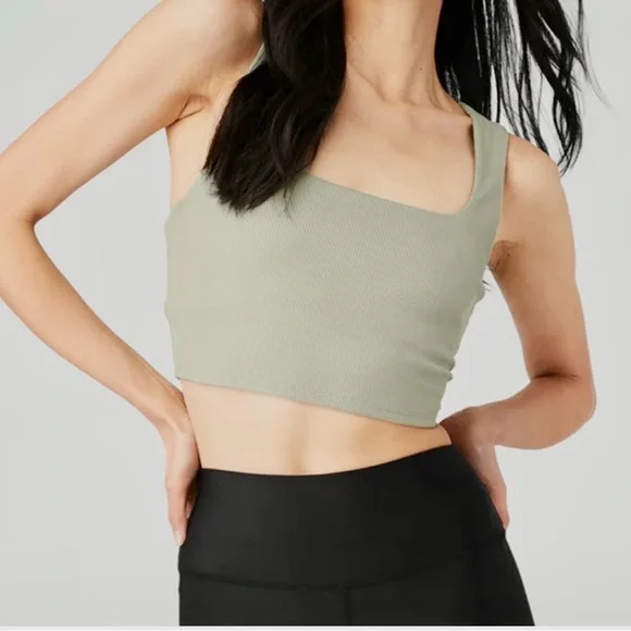 ALO Yoga Ribbed crop tank with built in Bra in light sage green. Size small - Picture 7 of 16